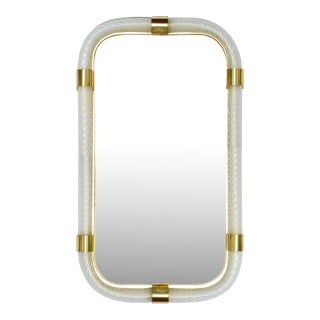 Murano Mirror With Twisted Clear Glass and Brass Details For Sale