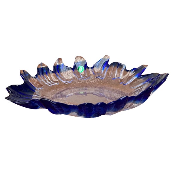 Vintage Art Glass Floral Bowl from Lindshammar, Sweden, 1970s For Sale
