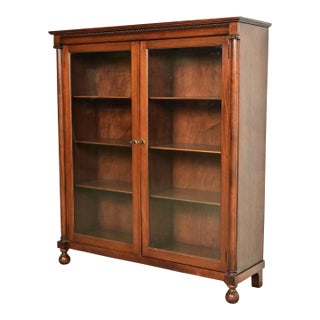 R. J. Horner Style Antique American Empire Carved Mahogany Glass Front Double Bookcase, Circa 1890s For Sale