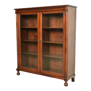 R. J. Horner Style Antique American Empire Carved Mahogany Glass Front Double Bookcase, Circa 1890s