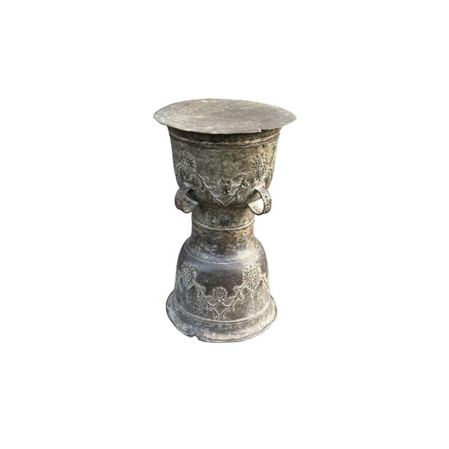 Metal Antique Flores Moko Drum Pedestal Bronze With Natural Patina For Sale - Image 7 of 10
