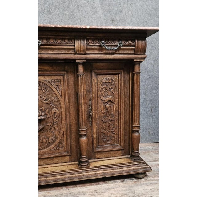 Renaissance Style Buffet in Oak with Marble Top For Sale - Image 4 of 12