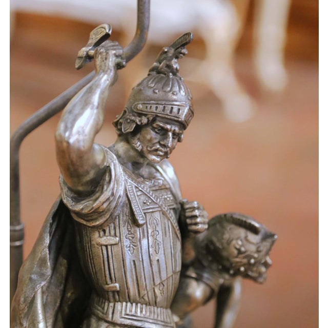 Metal 19th Century French Silvered Bronze Figural Sculpture Mounted as Table Lamp For Sale - Image 7 of 15