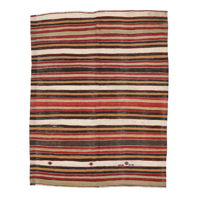 Mid 20th Century Striped Vintage Turkish Kilim Rug For Sale