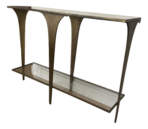 Mid-Century Wall-Mounted Console Table in Brass with Glass Shelf, 1960