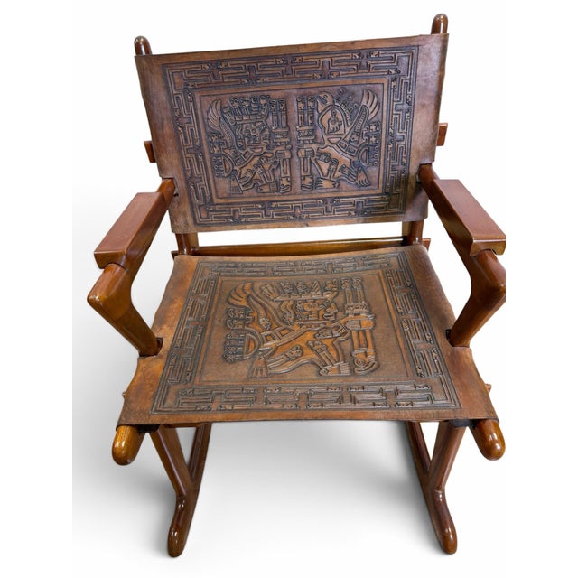 Mid 20th Century 1960s Ecuadorian Mid-Century Tooled Leather Rocking Chair Attributed to Angel Pazmiño for Muebles De Estilo For Sale - Image 5 of 7