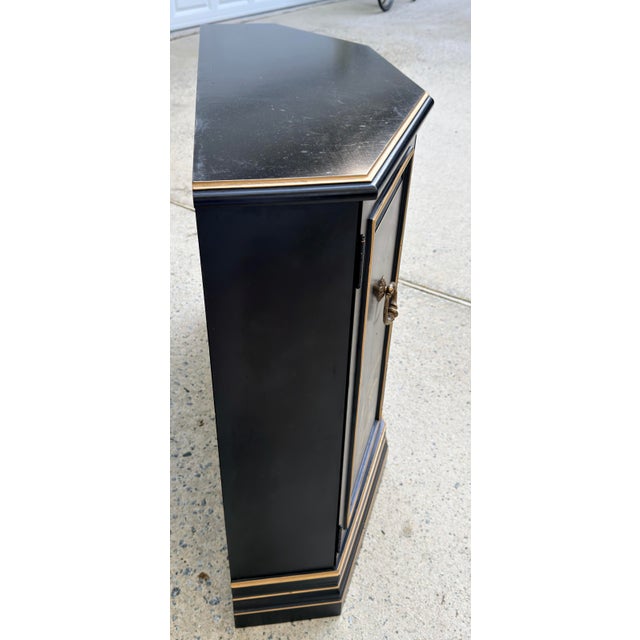 Black Lacquered Chinoiserie Handpainted Demi Lune Cabinet For Sale In Savannah - Image 6 of 12