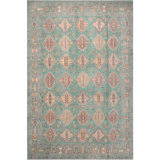 Tribal Kazak Bohemian Kyson Light Green/Light Green Wool Rug - 7'9''x10'1'' For Sale - Image 10 of 10