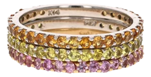 2.82 Carat Round Cut Sapphire 14 Karat Gold Stackable Bands, Size 7