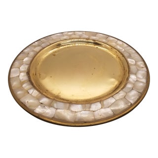 Vingtage Brass Wine Mother-Of-Pearl Charger For Sale