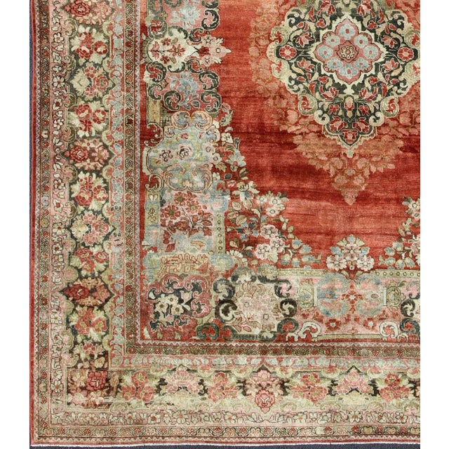 Persian Antique Mahal Rug with Beautiful Floral Design in Red, Pink, and Green. Keivan Woven Arts / rug M14-0408, country...