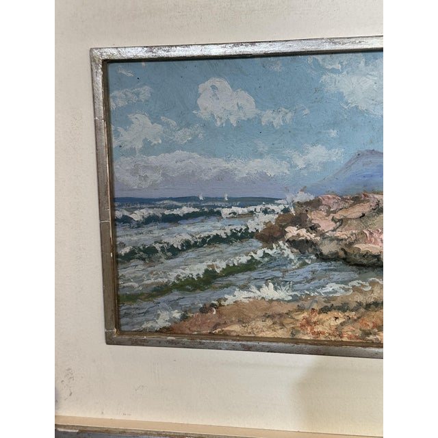 Oil on cardboard depicting an Italian navy signed Di Fazio, double silver wooden frame This piece has an attribution mark,...
