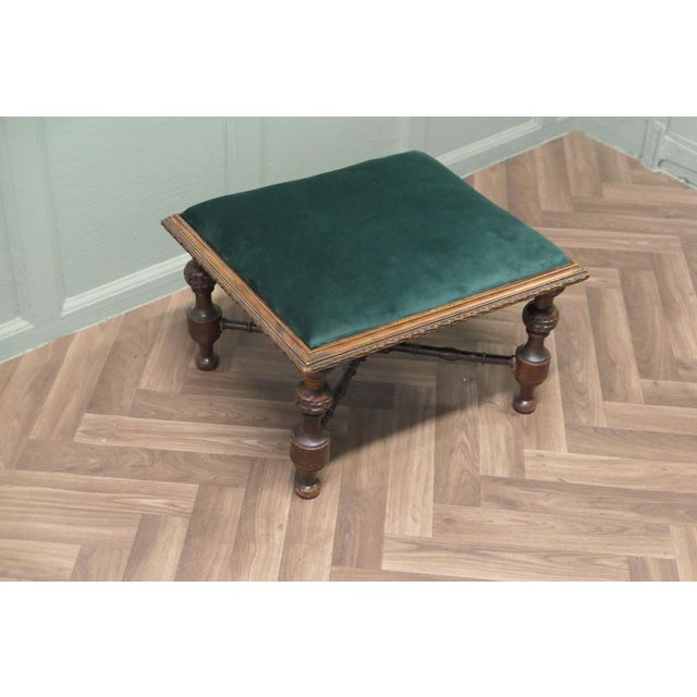 Victorian Green Velvet Ottoman For Sale - Image 5 of 8