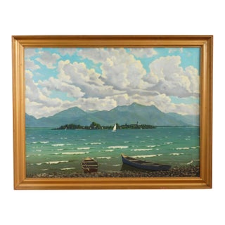 Mid 20th Century Original Signed Thomas Kurringer "Sailboats on a Lake" Oil Painting For Sale