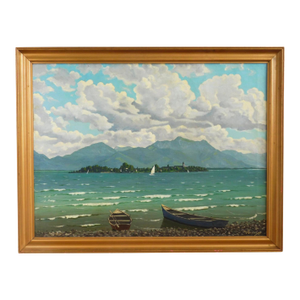 Mid 20th Century Original Signed Thomas Kurringer "Sailboats on a Lake" Oil Painting