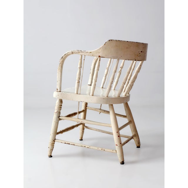 Antique White Painted Windsor Captain's Chair With Spindle Back For Sale - Image 11 of 16