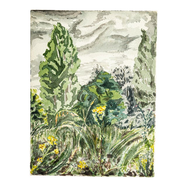 Green Landscape - Original Watercolor by Jean Chapin - 1920s 1920s For Sale