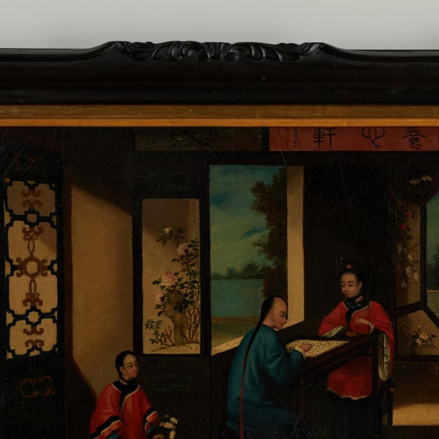 Victorian Antique Chinese Painting of an Interior Scene For Sale - Image 3 of 11