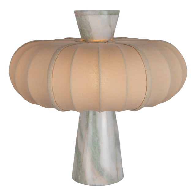 Caribbean Green Veined Marble and Natural Cotton Table Lamp from ZAVADSKI For Sale