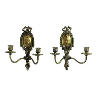 Brass Minerva Double Sconces - a Pair For Sale