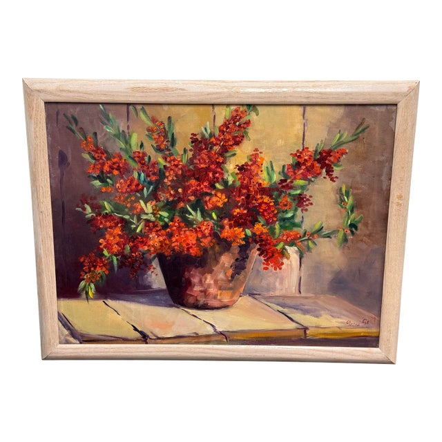 Floral Still Life Oil on Canvas Painting, Vintage For Sale