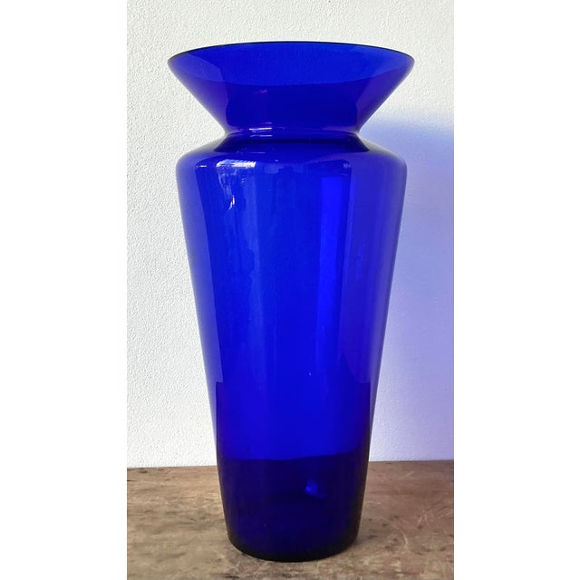 Vintage Boho Monumental Cobalt Glass Vase For Sale - Image 4 of 7
