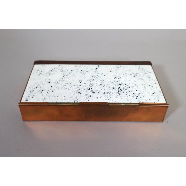 1960s Danish Modern SPV Copper, Black & White Enamel Box With Rosewood Lift For Sale In Raleigh - Image 6 of 9