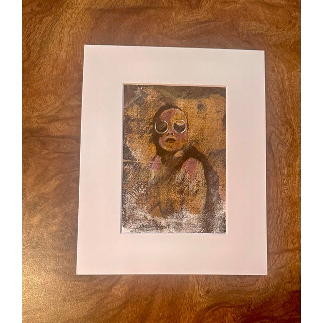 An original contemporary portrait rendered in expressive mixed media. Warm ochres, earthy neutrals, and subtle violet...