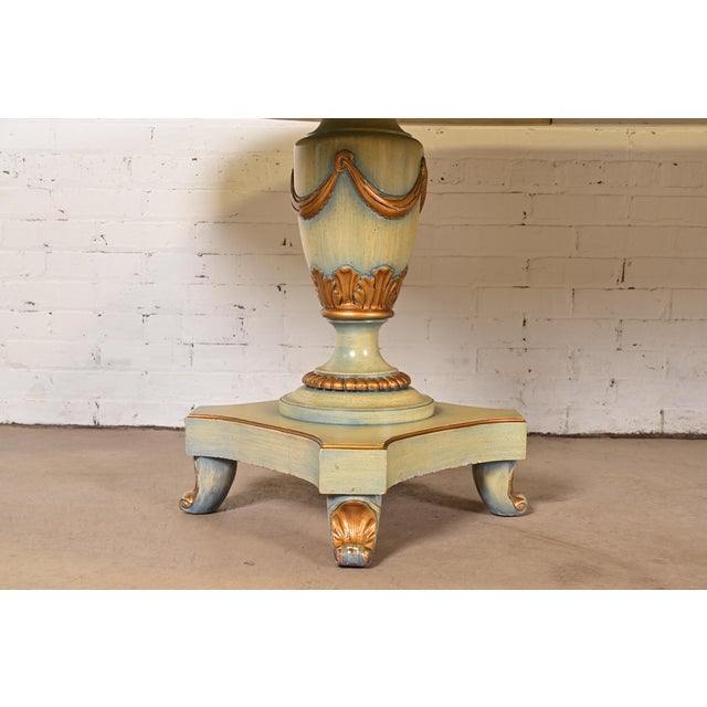 Karges Style Italian Regency or Neoclassical Walnut and Parcel Gilt Double Pedestal Extension Dining Table, Circa 1940s For Sale - Image 11 of 13