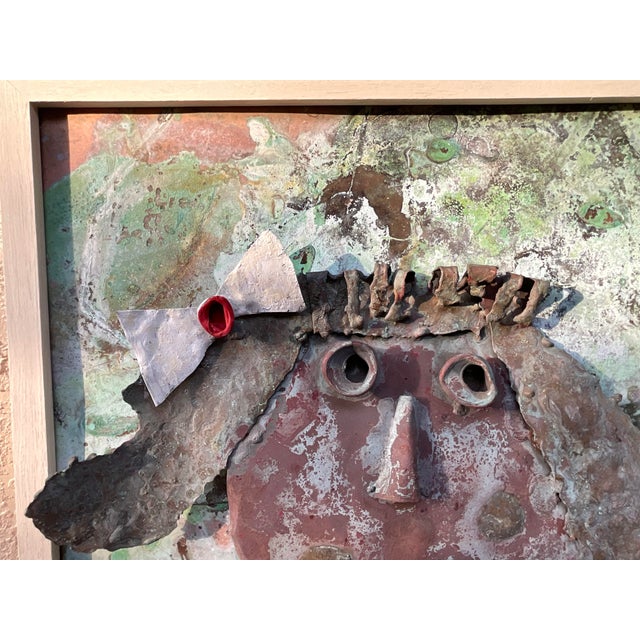Funky Mixed-Media Copper & Brass 3d Relief Face Sculpture – Framed Wall Art For Sale - Image 10 of 14
