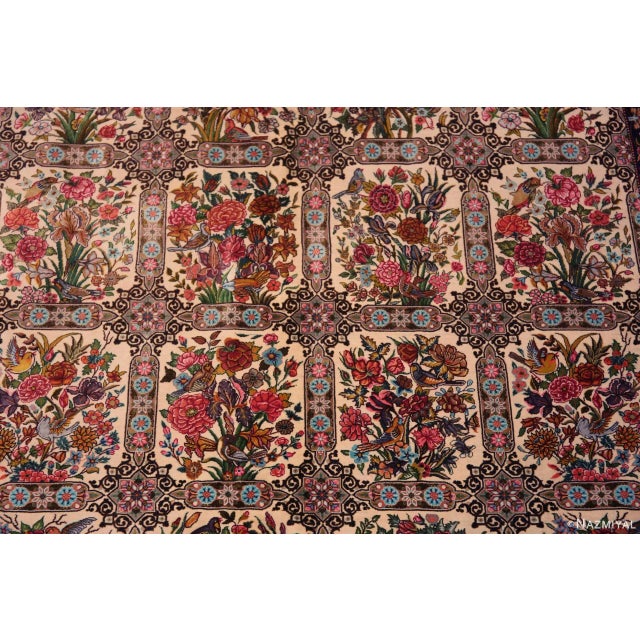 1950s Nazmiyal Collection Vintage Garden Design Silk Persian Qum Rug For Sale - Image 5 of 8