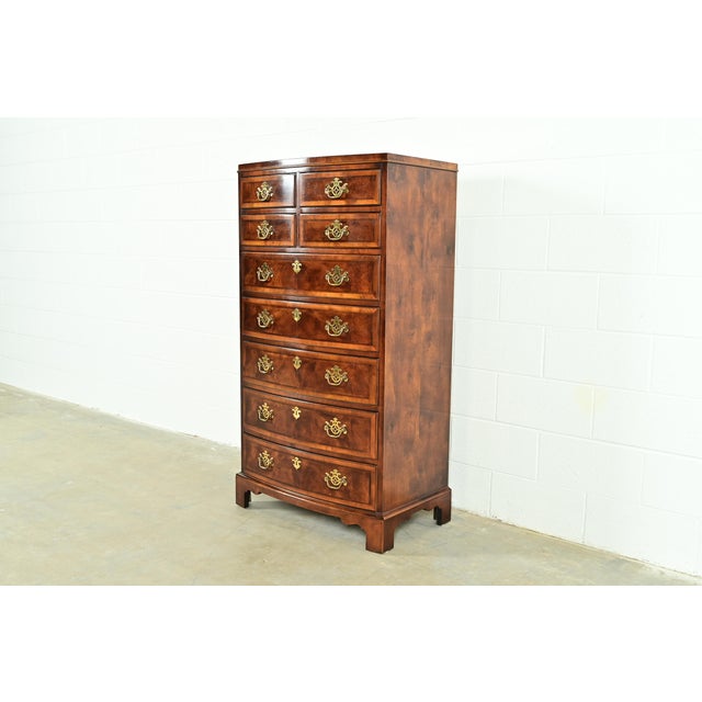 English Henredon Georgian Mahogany and Burl Wood Highboy Dresser For Sale - Image 3 of 14