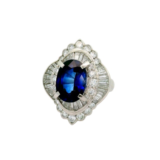 5.82 Carat Blue Sapphire Diamond Platinum Ballerina Ring, Size 6.75 For Sale - Image 4 of 6