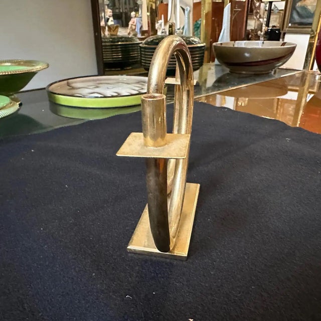 1970s Mid-Century Modern Brass Small Candelabra in the Manner of Gio Ponti For Sale - Image 4 of 9