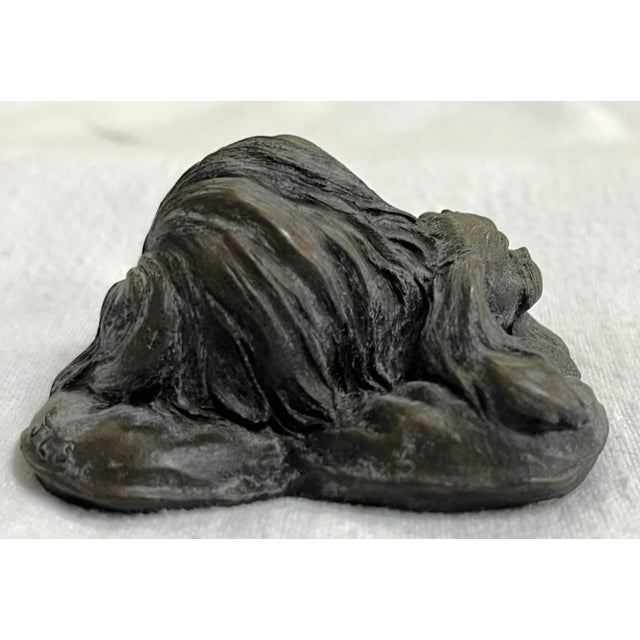 Vintage Signed Japanese Okimono Style Bronze Chin Dog Miniature Sculpture For Sale - Image 4 of 12