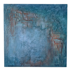 Blue Mixed Media Abstract “Winds of Change”, Signed Marty Baiernbaum