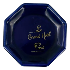 Vintage Le Grand Hotel Paris Cobalt Blue Ceramic Ashtray Catchall Dish