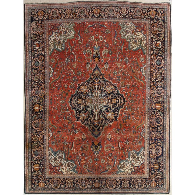 20th Century Antique Farahan Sarouk Rug, Handmade Oriental Rug, Rusty Red Navy Blue Very Fine Detail For Sale - Image 12 of 12