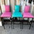 Set of 3 Postmodern Vinyl Upholstered Barstools by Minson Ent. Circa 1980s Features metal frames, The original pink and...