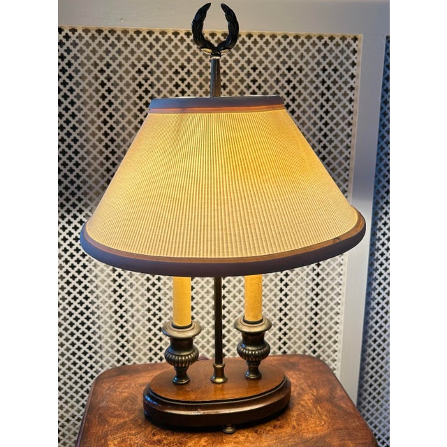 1960s Vintage Empire-Style Double Candlestick Bouillotte Lamp With Walnut Base For Sale - Image 5 of 6