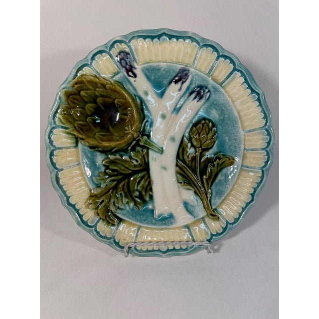 Antique 1890s French Salins Majolica Asparagus Plate For Sale - Image 9 of 15