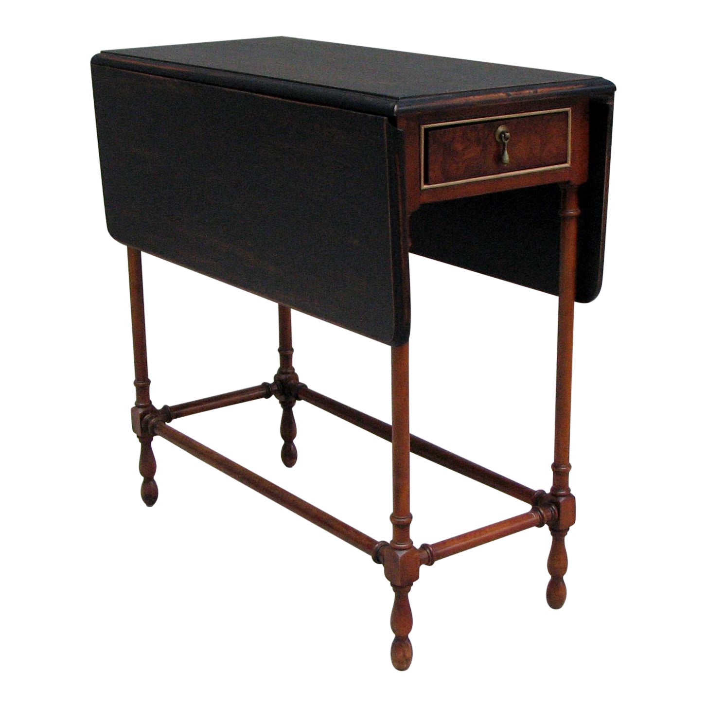 Traditional Side Table With DropLeaf Black Top Chairish