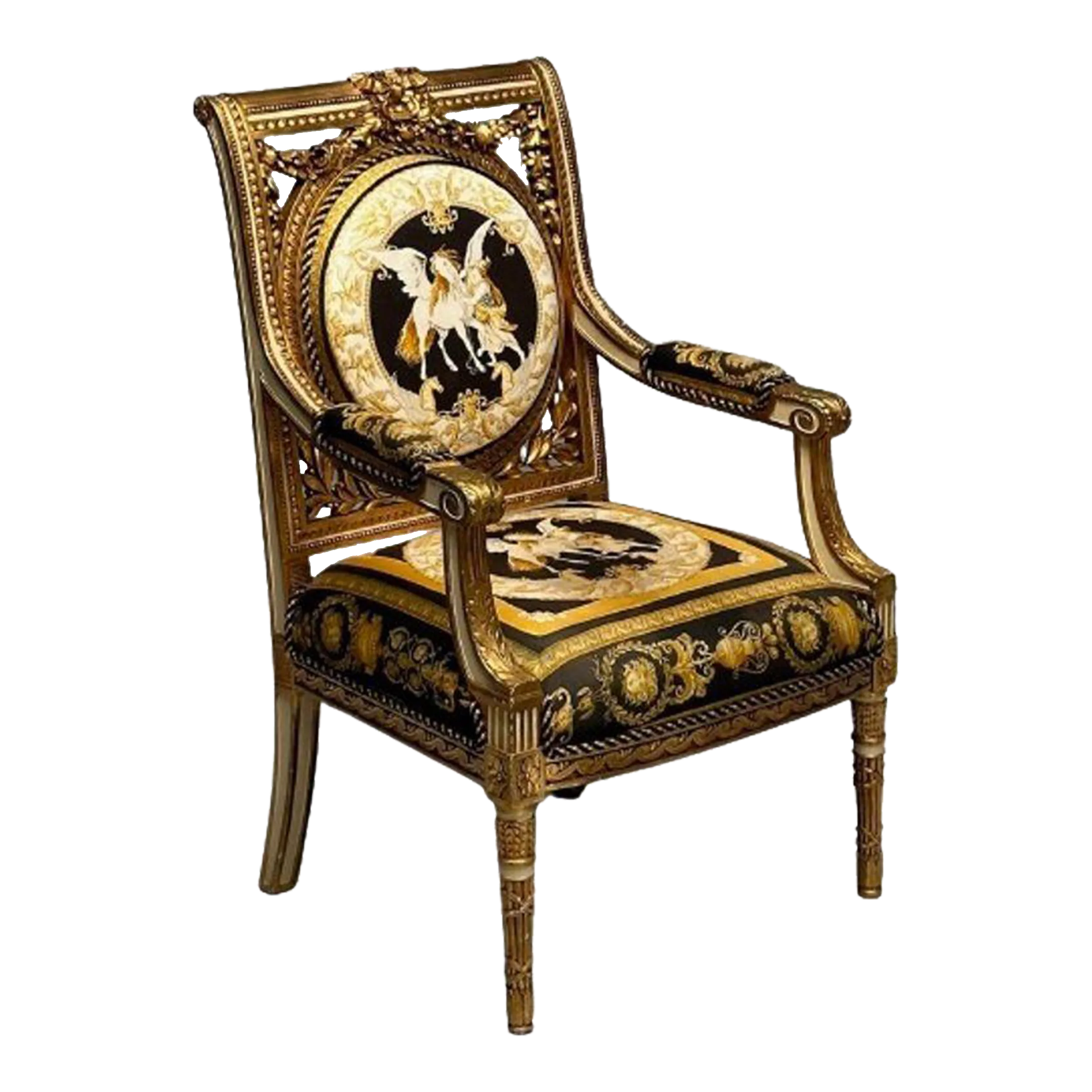 Louis Xvi, French Arm Chair, Versace Fabric, Giltwood, France