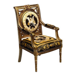 Louis Xvi, French Arm Chair, Versace Fabric, Giltwood, France, 1960s For Sale