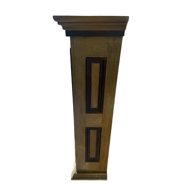 Vintage late 19th century pine glass door cabinet. Three fixed interior shelves. Both crown and base are comprised from...