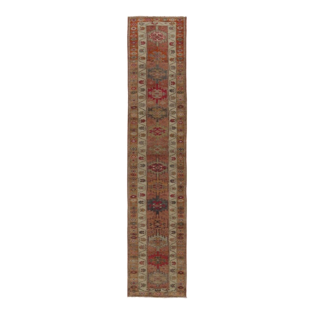 Vintage Turkish Runner in Beige-Brown, Rust Red and Gold Tribal Patterns For Sale