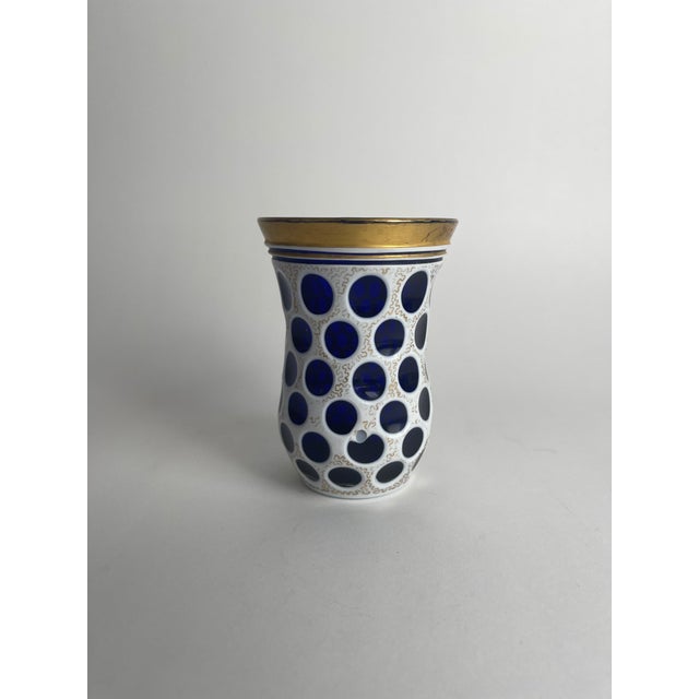 19th Century Bohemian Blue and White Cut Glass Beaker For Sale - Image 4 of 6