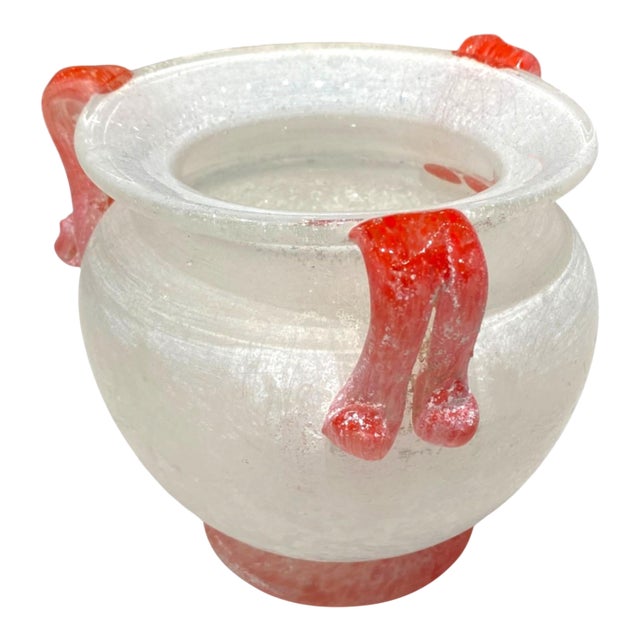 Murano Art Glass Bowl "Scavo" Italian Seguso White Red Vase Planter Decor For Sale