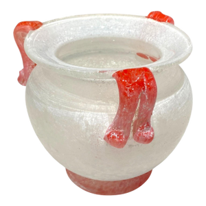 Murano Art Glass Bowl "Scavo" Italian Seguso White Red Vase Planter Decor