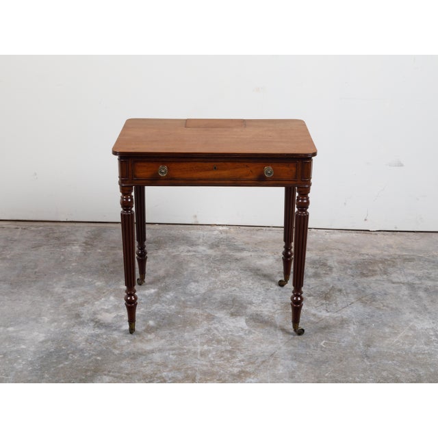 19th Century English 19th Century Mahogany Table with Compartment, Drawer and Reeded Legs For Sale - Image 5 of 12